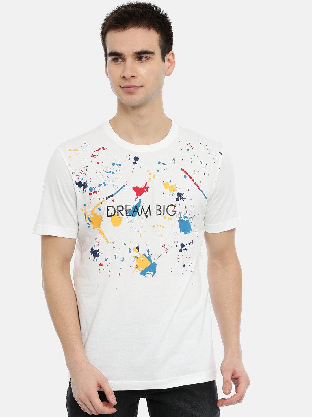 

3PIN Men White Printed Round Neck Pure Cotton T-shirt