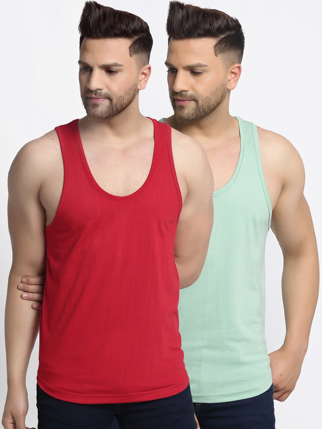 

Friskers Men Pack Of 2 Solid Apple Cut Gym Vest, Red