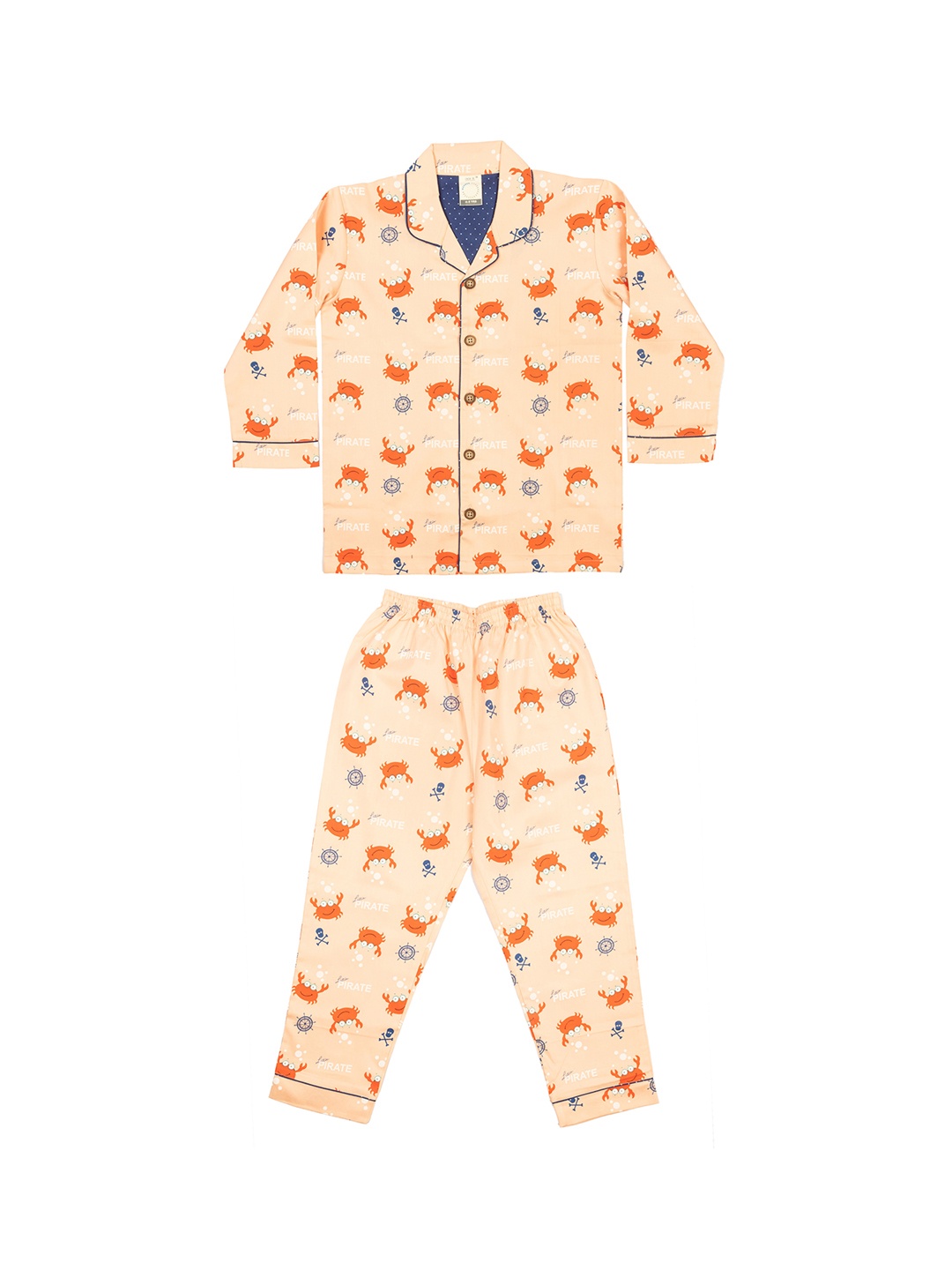 

CASA DE NEE NEE Unisex Kids Peach-Coloured & Blue Printed Night suit