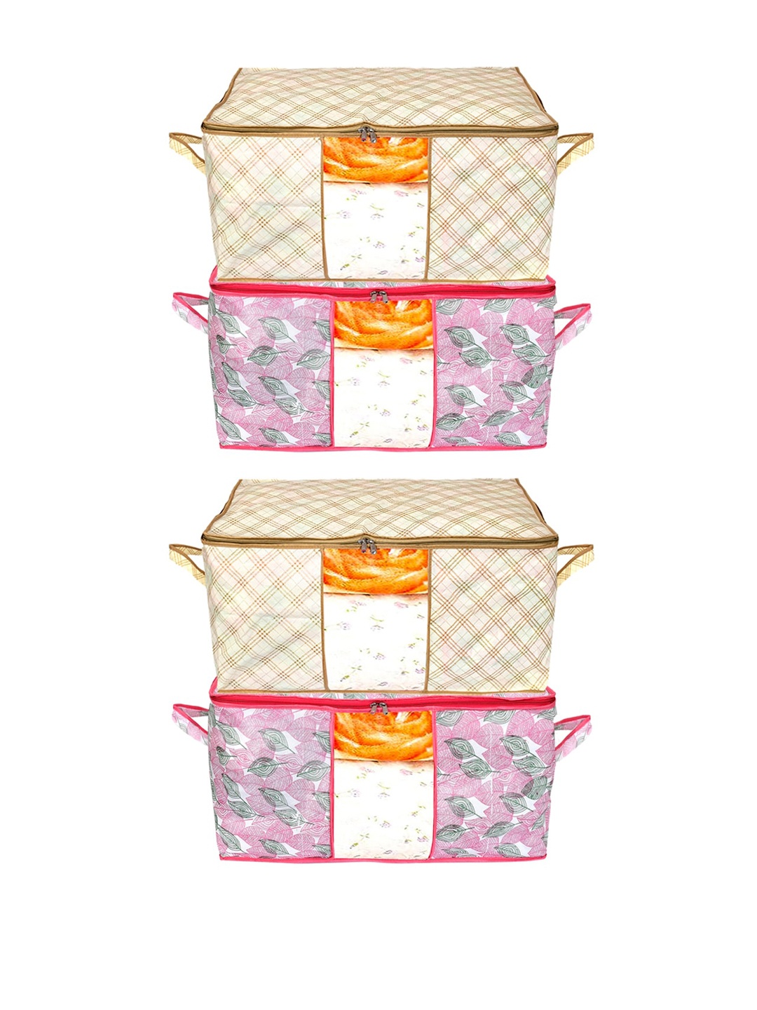 

Kuber Industries Set Of 4 Metallic Printed Saree Organisers, Pink