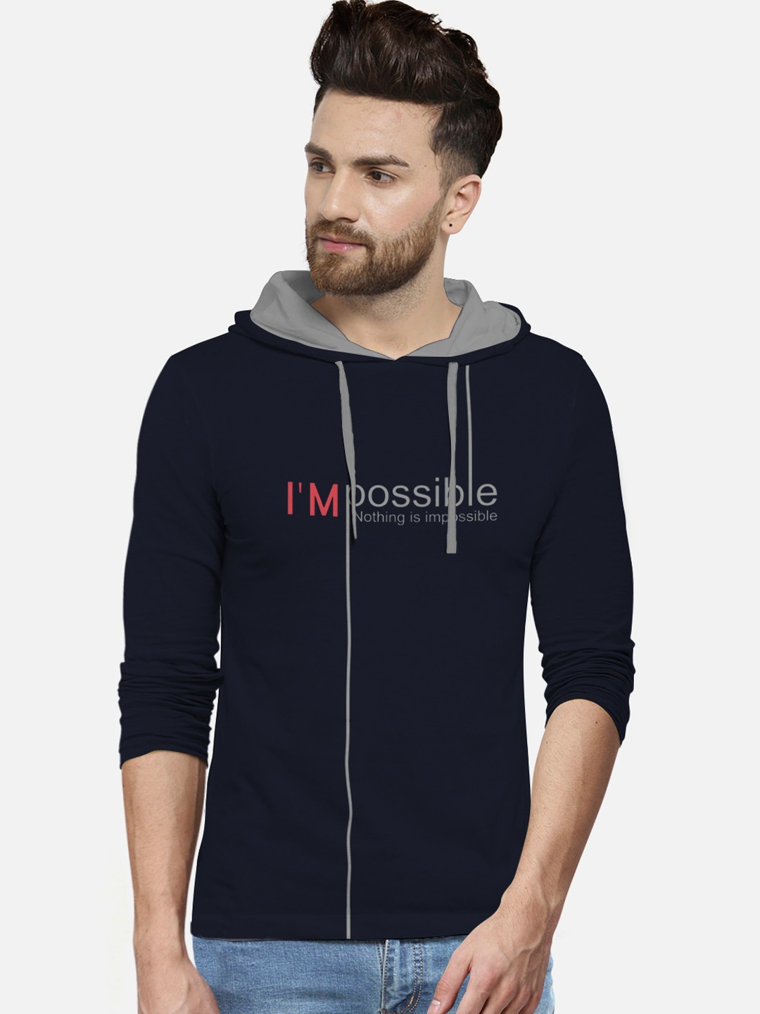 

BULLMER Men Navy Blue Printed Hood T-shirt
