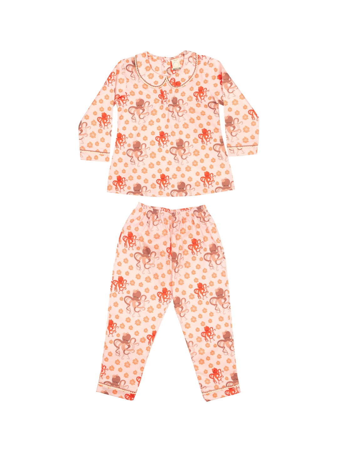 

CASA DE NEE NEE Girls Peach-Coloured & Red Printed Night suit