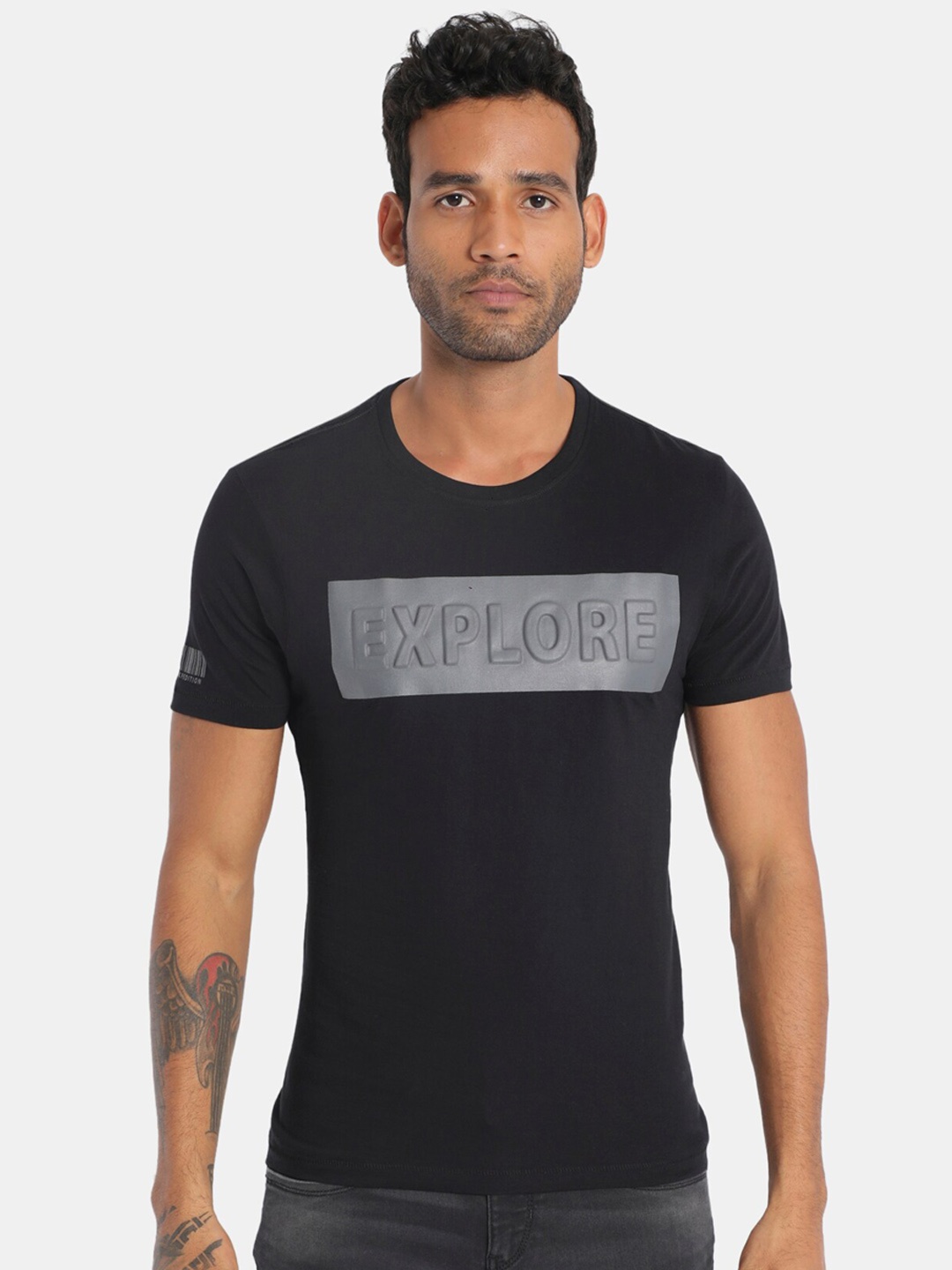 

Flying Machine Men Black Printed Round Neck T-shirt