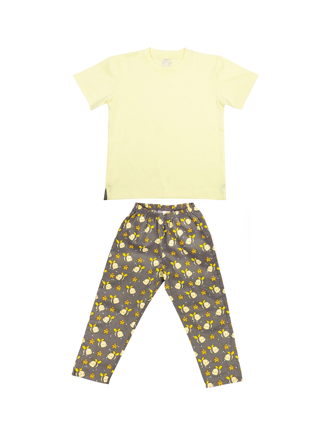 

CASA DE NEE NEE Kids Yellow & Grey Solid Cotton Night Suit