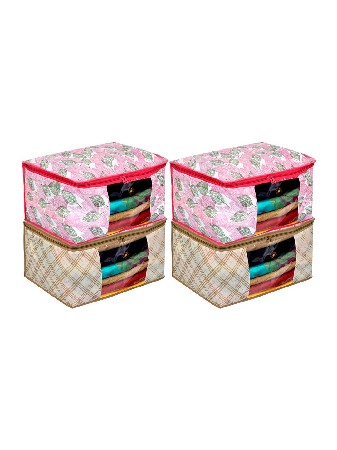 

Kuber Industries Set Of 4 Metallic Printed Saree Organisers, Pink