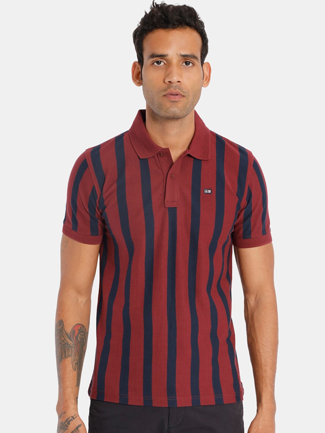 

Arrow Sport Men Red Striped Polo Collar Pure Cotton T-shirt