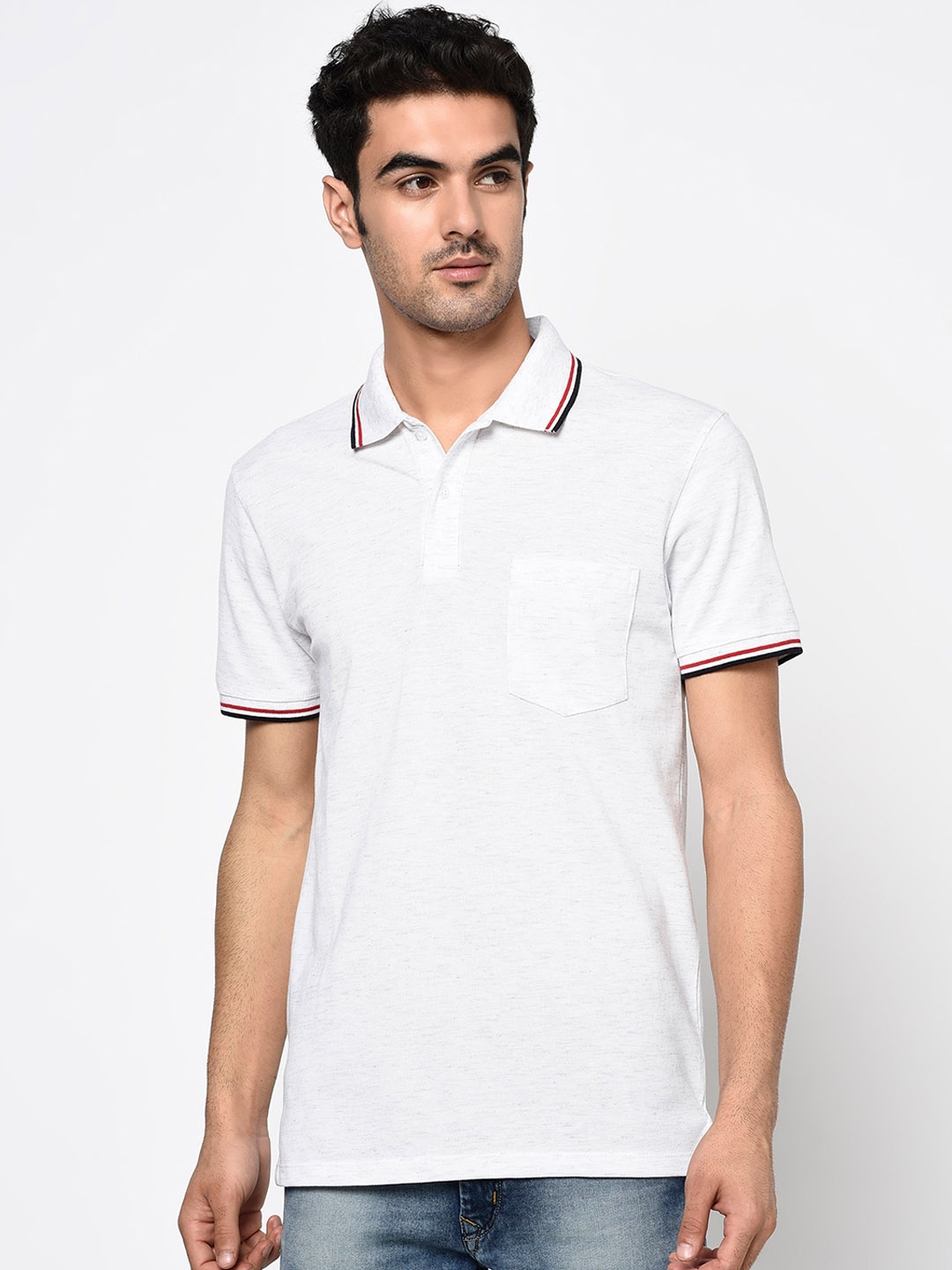 

Octave Men White Solid Polo Collar T-shirt