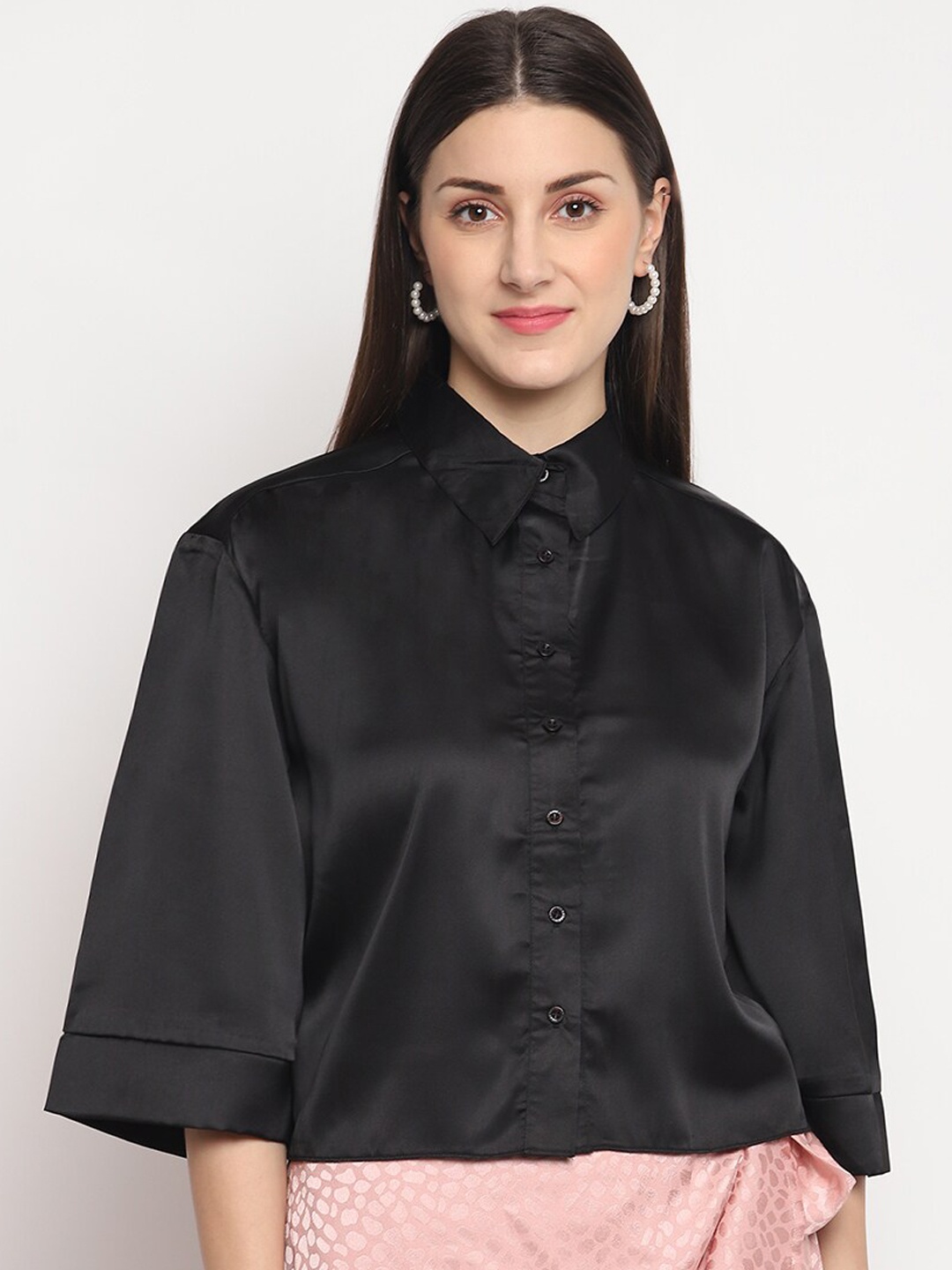 

OTORVA Women Satin Black Regular Fit Solid Casual Shirt