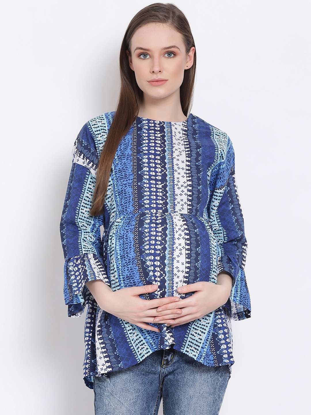 

Oxolloxo Blue Printed Flared Sleeves Regular Maternity Top