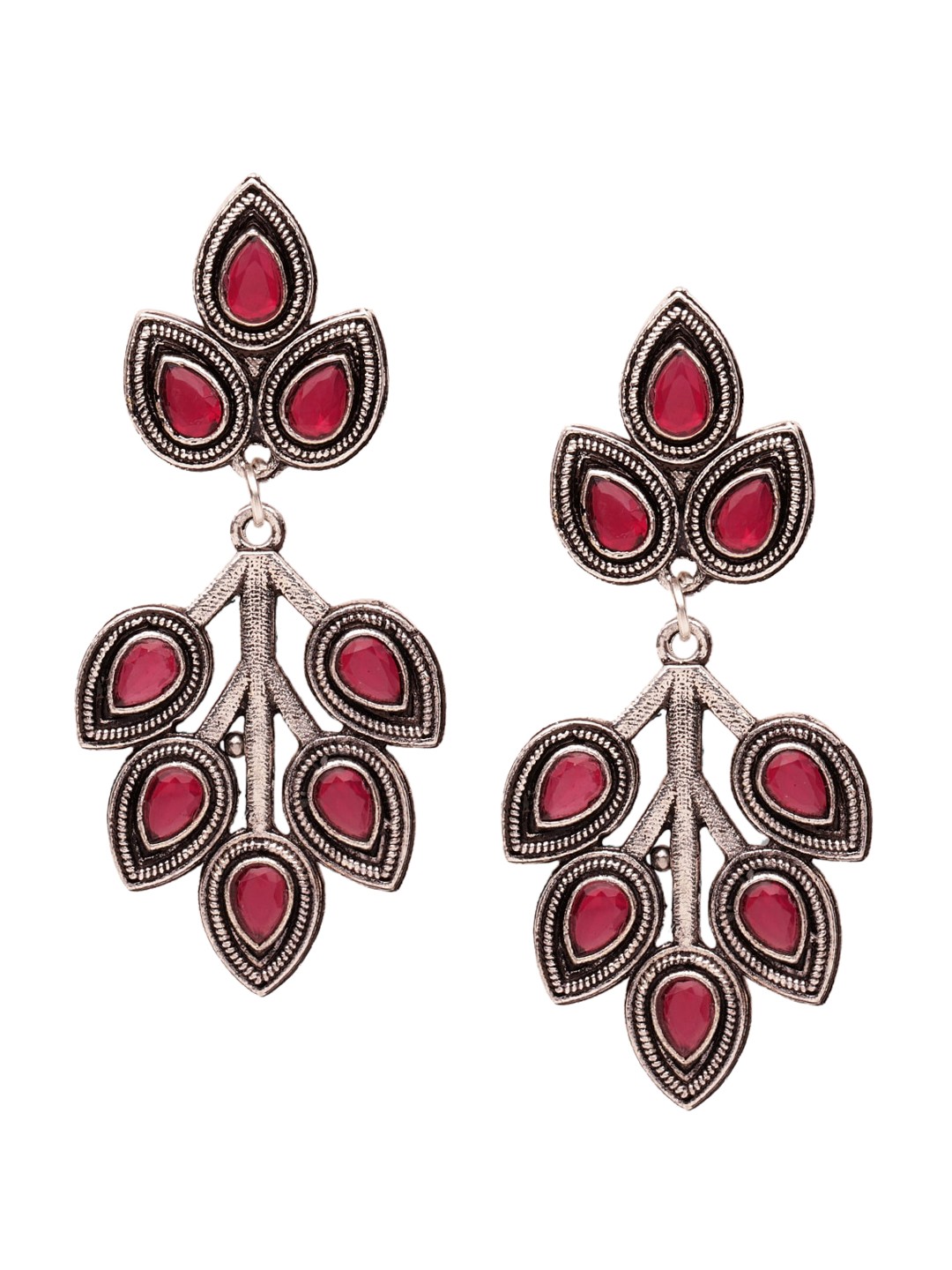 

Fabstreet Pink & Silver-Plated Leaf Shaped Drop Earrings