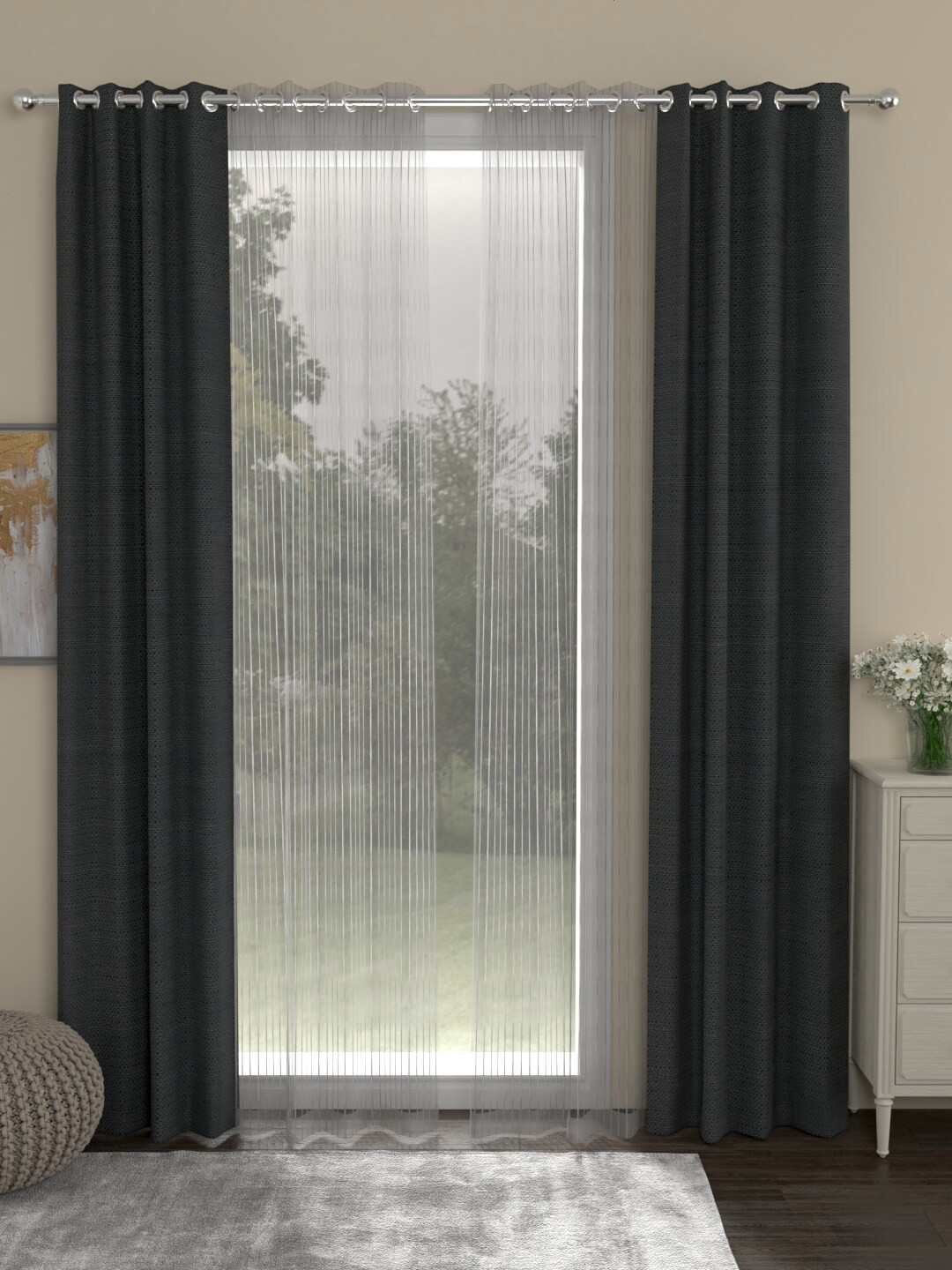 

ROSARA HOME Set Of 4 Grey & Transparent Door Curtains
