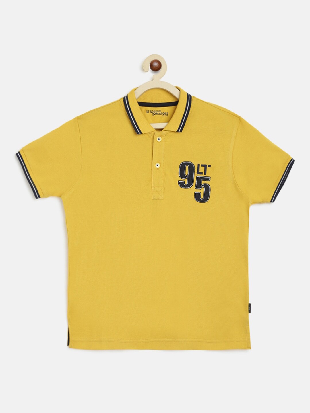 

Lil Tomatoes Boys Mustard Printed Polo Collar T-shirt