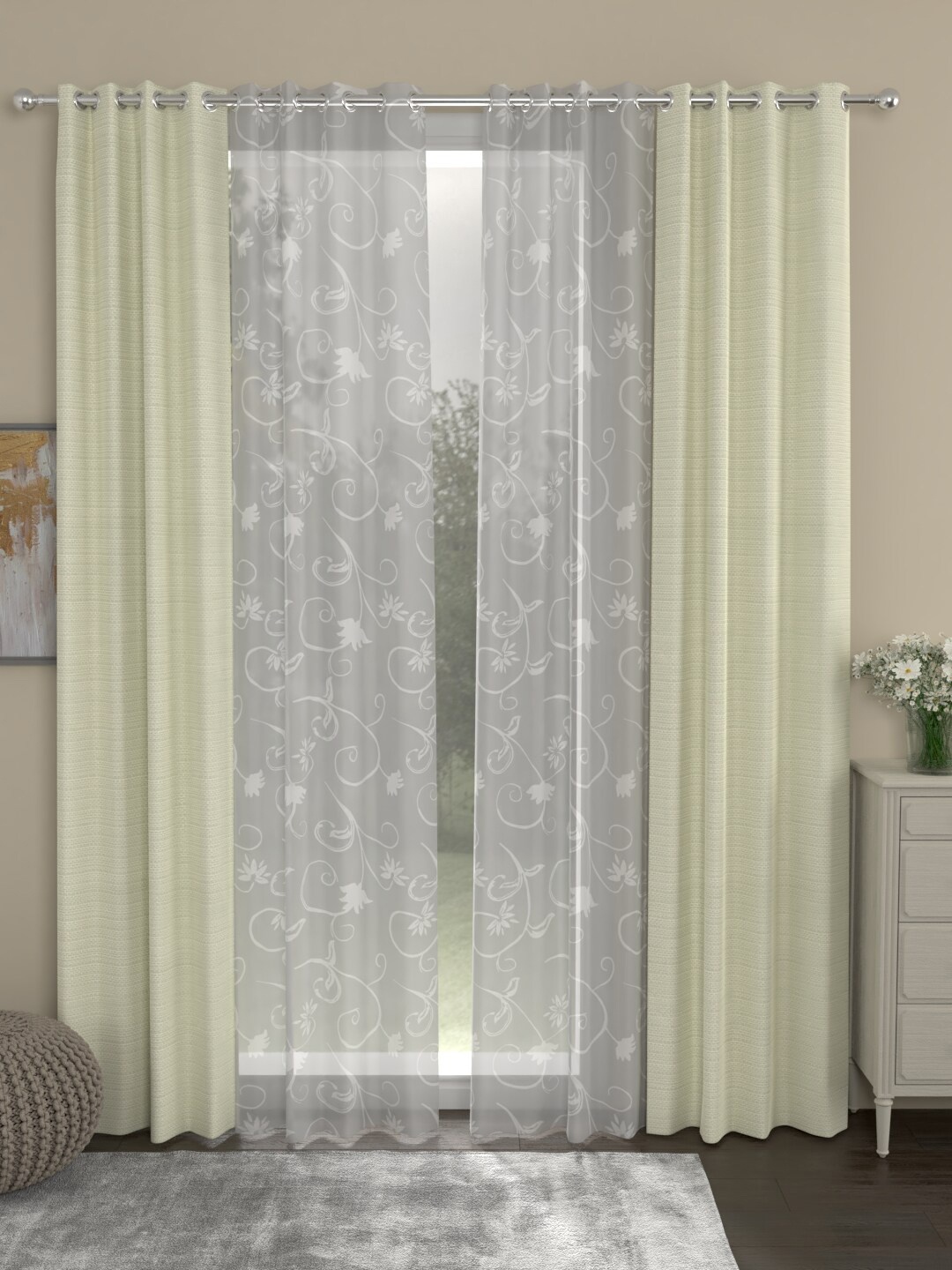 

ROSARA HOME Set Of 4 Cream-Coloured & White Door Curtains