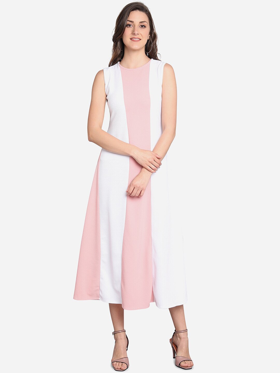 

PURVAJA Women Peach & White Solid Maxi Dress