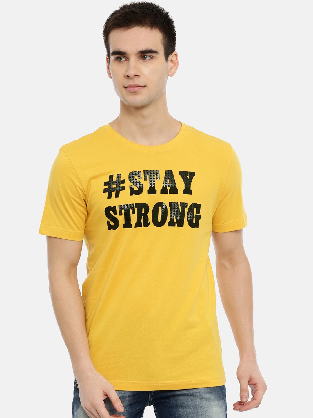 

3PIN Men Yellow Printed Round Neck Pure Cotton T-shirt