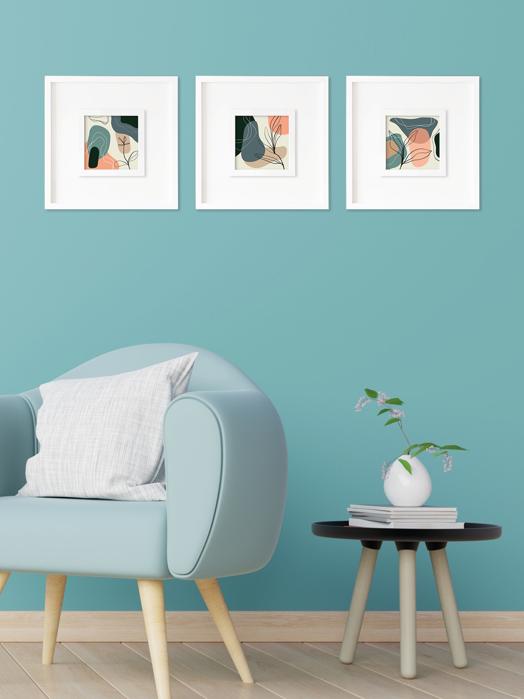 

RANDOM Multicoloured Set of 3 Willow Leaf Canvas Wall Art Painting, Multi
