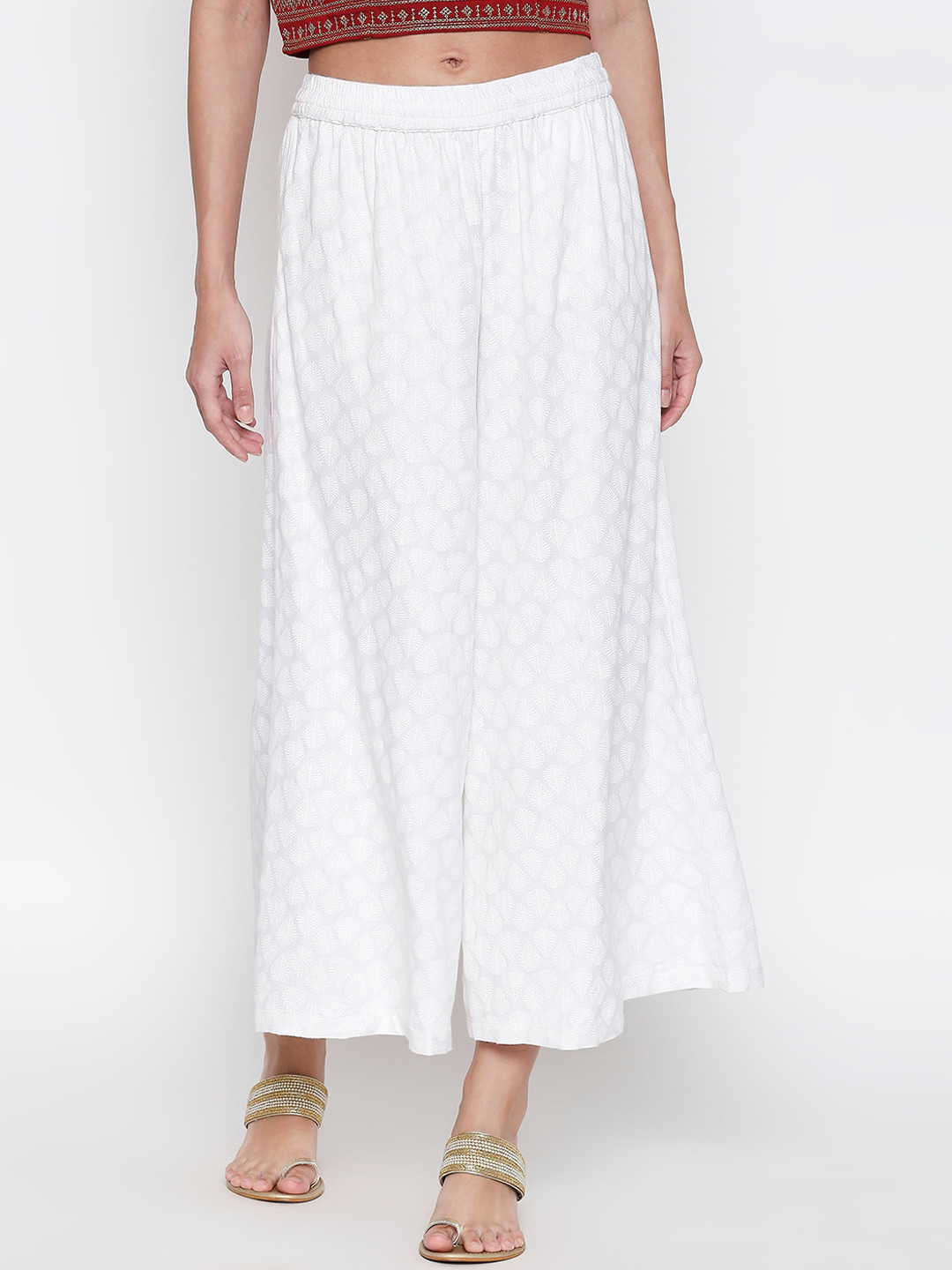 

RANGMANCH BY PANTALOONS Women Off-White Self Design Straight Palazzos