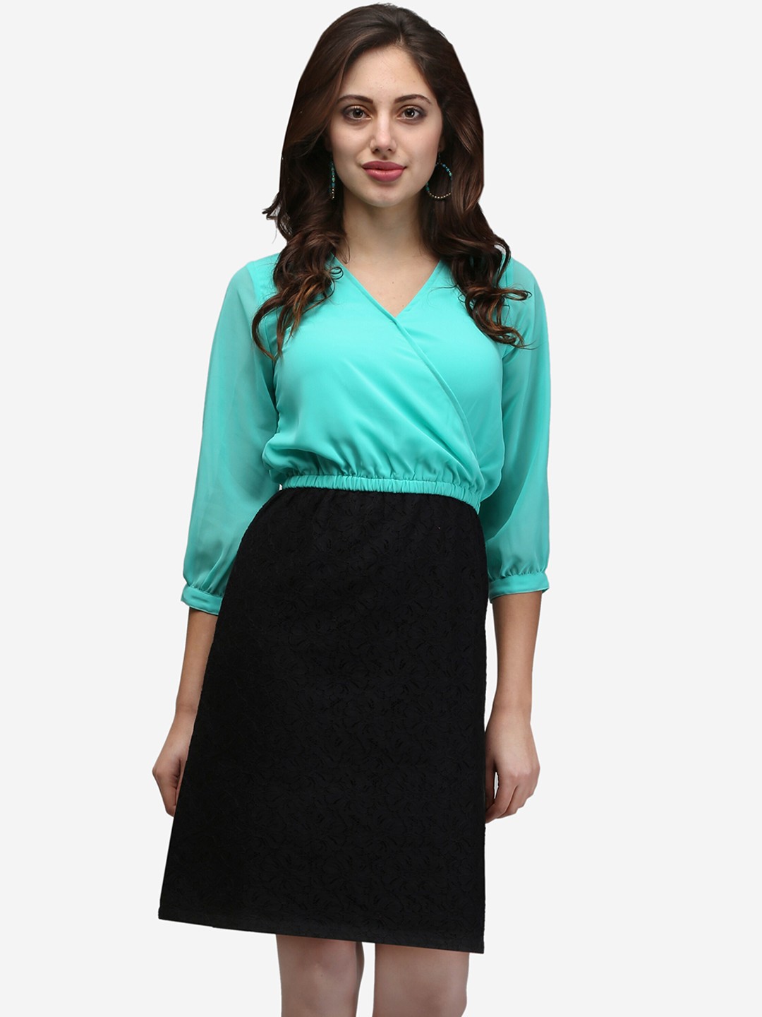 

V&M Women Turquoise Blue Solid Blouson Dress