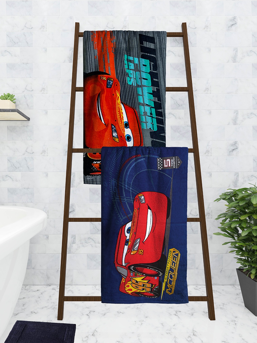 

Athom Trendz Disney Kids Set of 2 Cars Printed 350 GSM Bath Towels, Multi