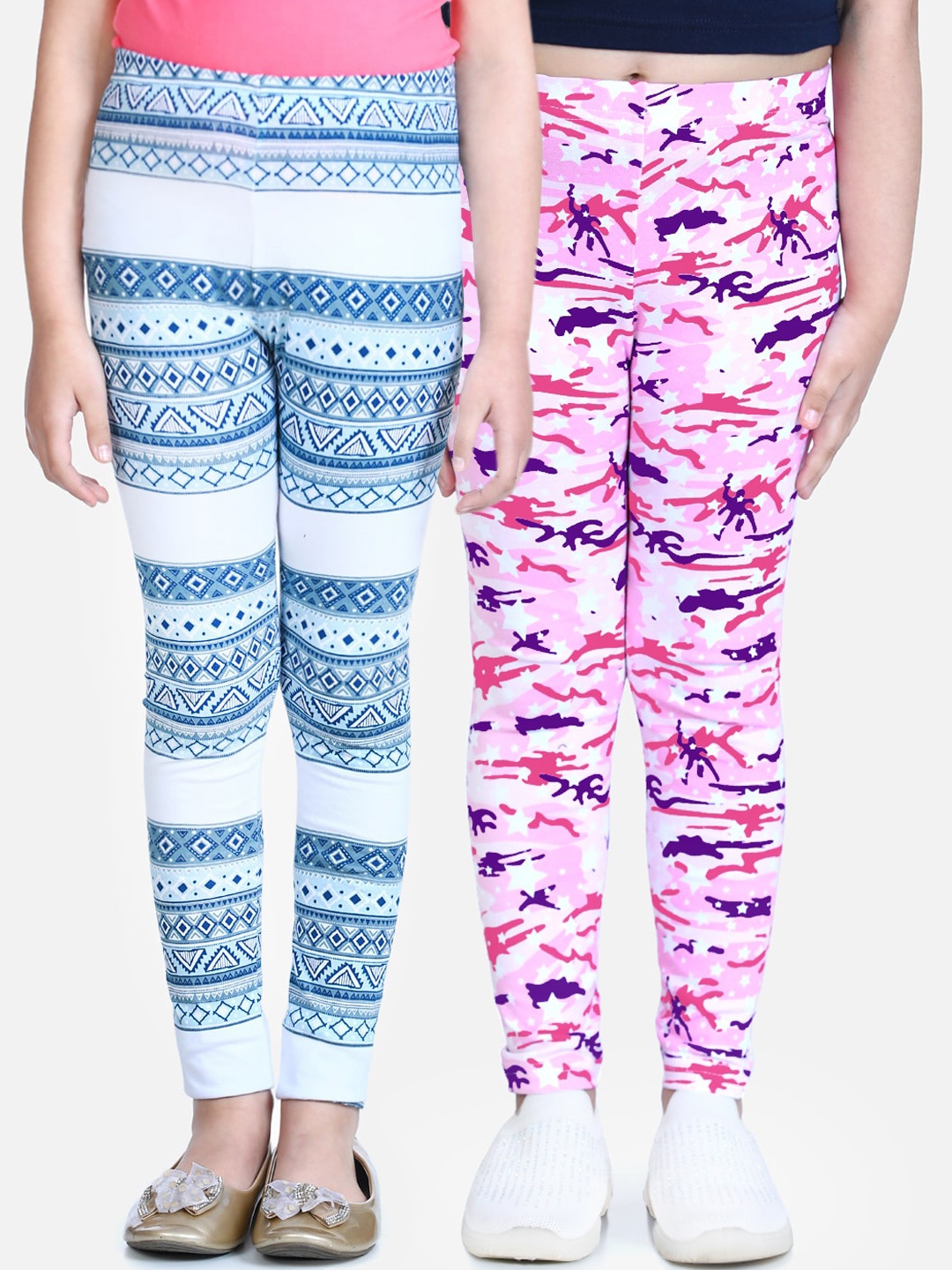 

Naughty Ninos Girls Pack Of 2 Printed Ankle-Length Leggings, Pink
