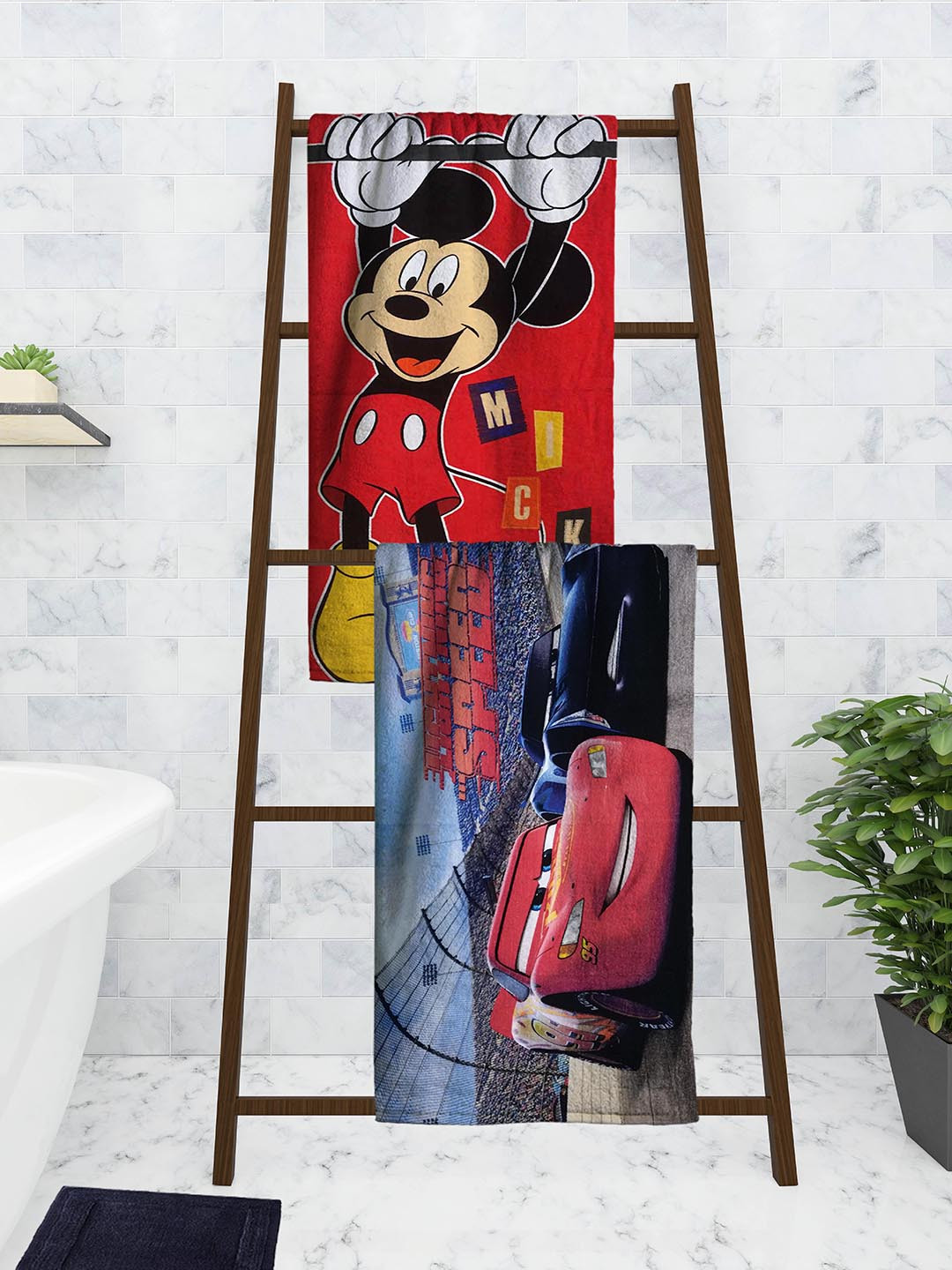 

Athom Trendz Kids Set Of 2 Dsiney Printed 350 GSM Bath Towels, Red