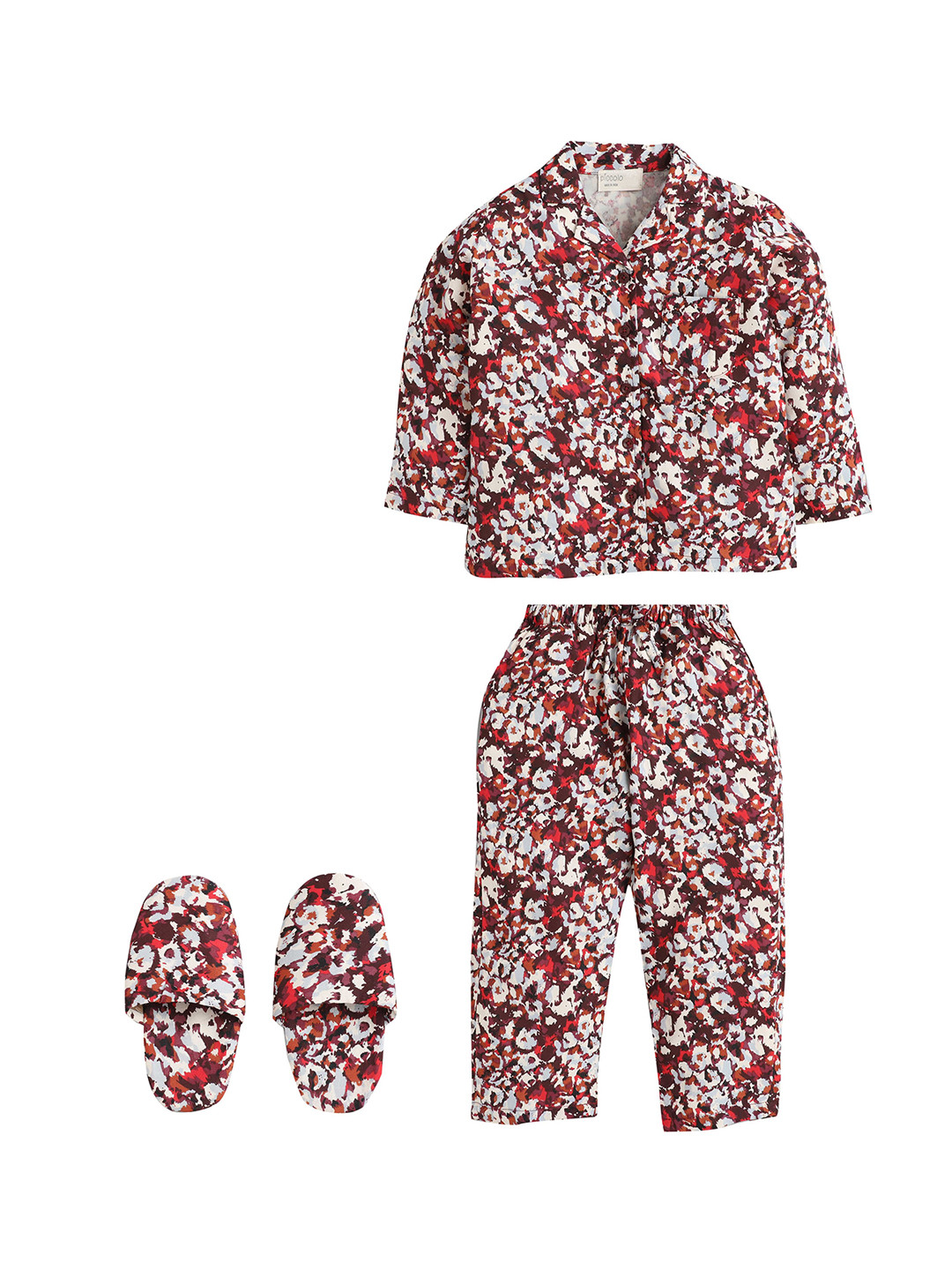 

PICCOLO Girls Maroon & White Printed Night suit