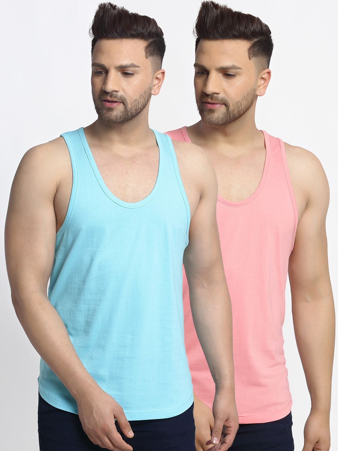 

Friskers Men Pack Of 2 Solid Apple Cut Gym Vests, Turquoise blue