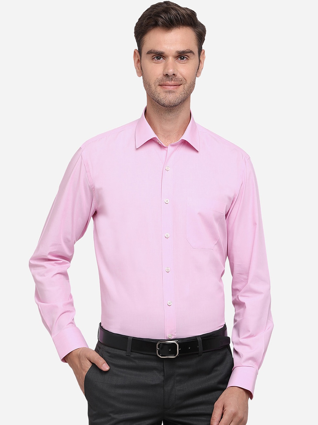 

JADE BLUE Men Pink Regular Fit Solid Casual Cotton Shirt