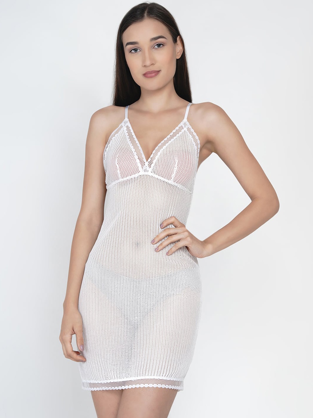 

EROTISSCH White Self Design Baby Doll