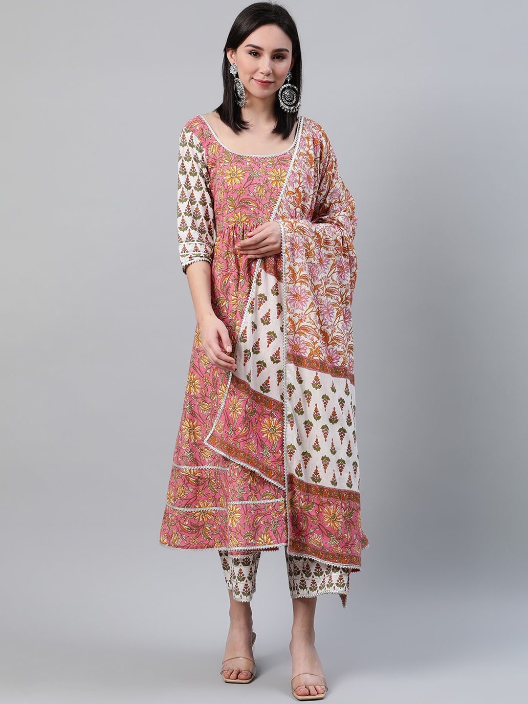 

Libas Women Pink & Off-White Printed Kurta with Trousers & Dupatta