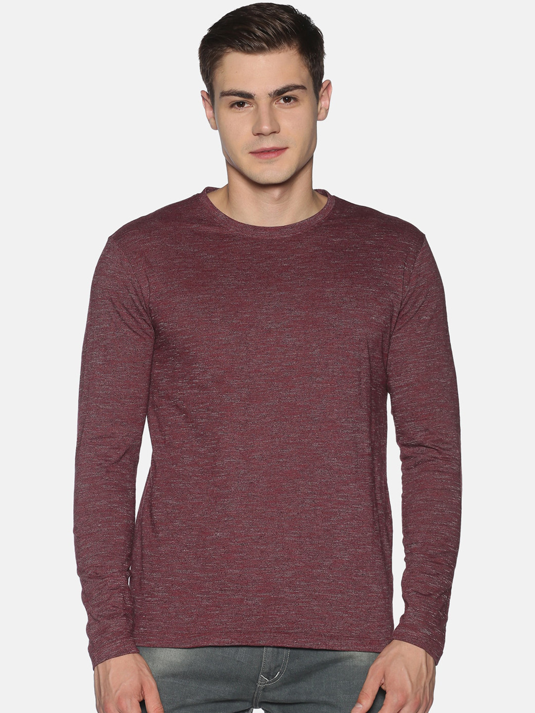 

UrGear Men Burgundy Self Design Round Neck T-shirt