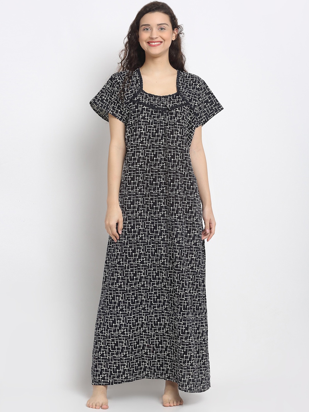 

Secret Wish Women Navy Blue & White Printed Nighty
