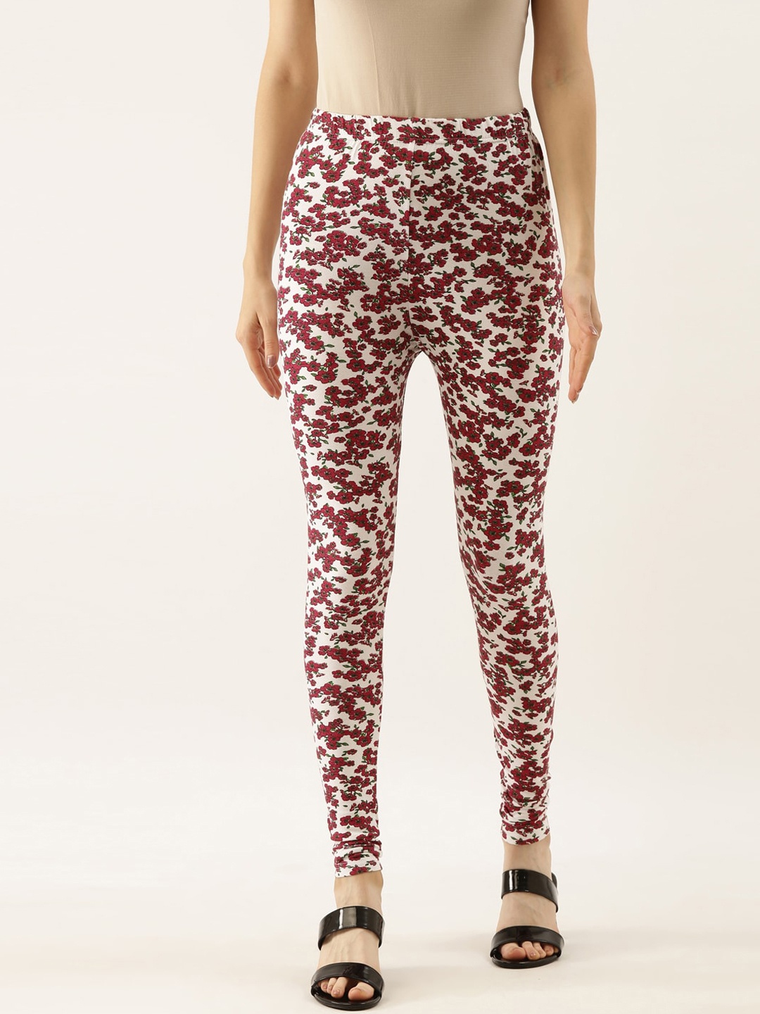 

Souchii Women White & Red Printed Slim-Fit Ankle-Length Leggings