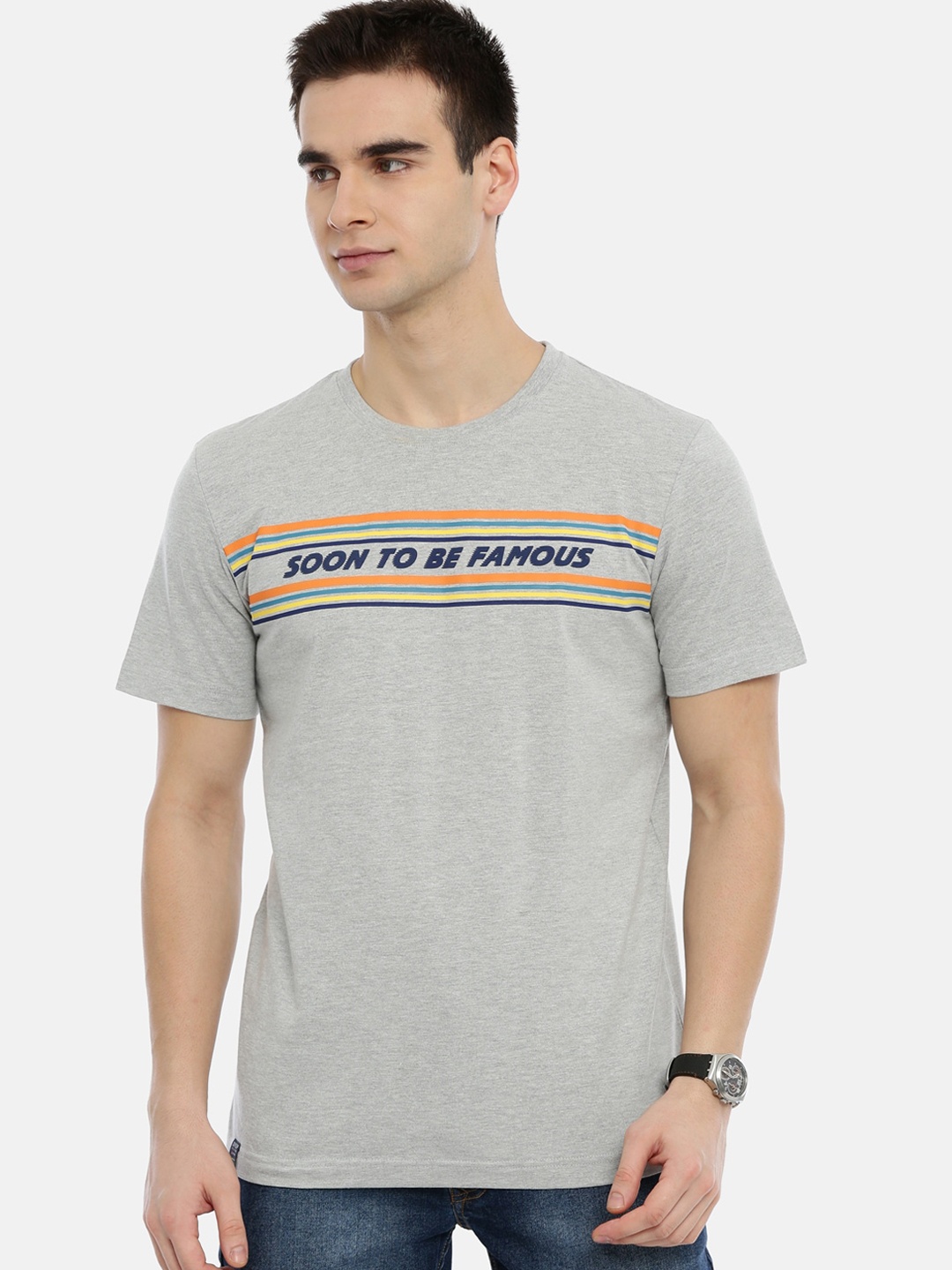 

3PIN Men Grey Solid Round Neck Pure Cotton T-shirt