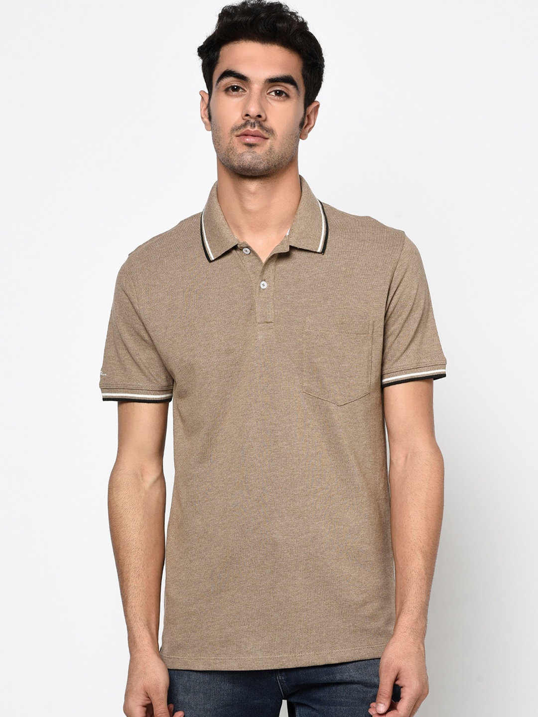 

Octave Men Khaki Solid Polo Collar T-shirt