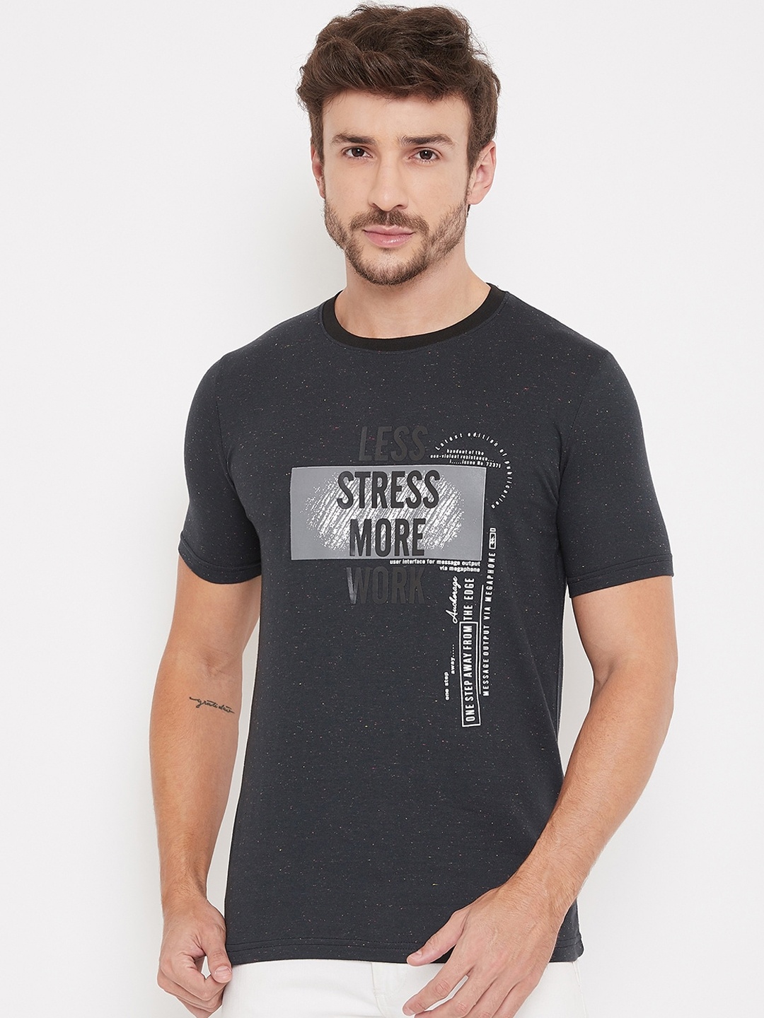 

Bishop Cotton Men Black Printed Round Neck T-shirt