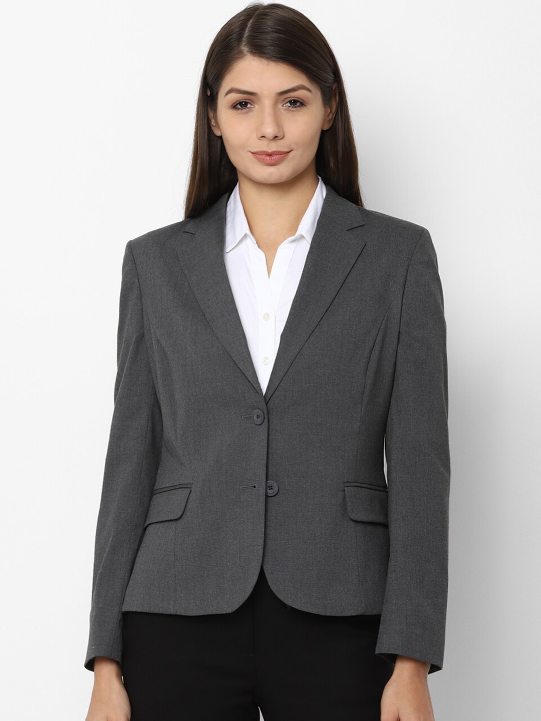 

Allen Solly Woman Women Grey Solid Single-Breasted Formal Blazer