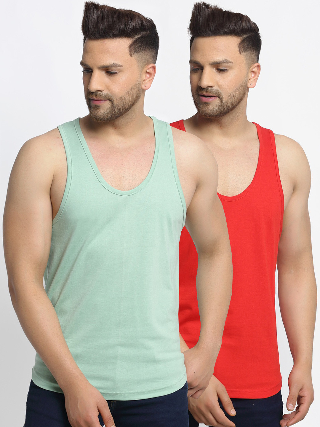 

Friskers Men Pack Of 2 Solid Gym Vests, Red
