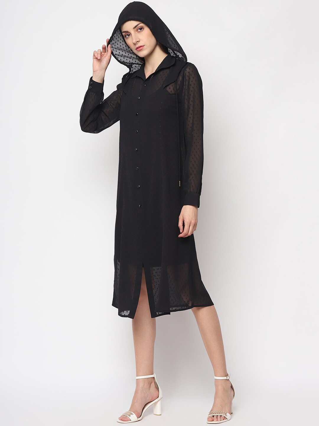 

OTORVA Women Black Self Design Shirt Dress