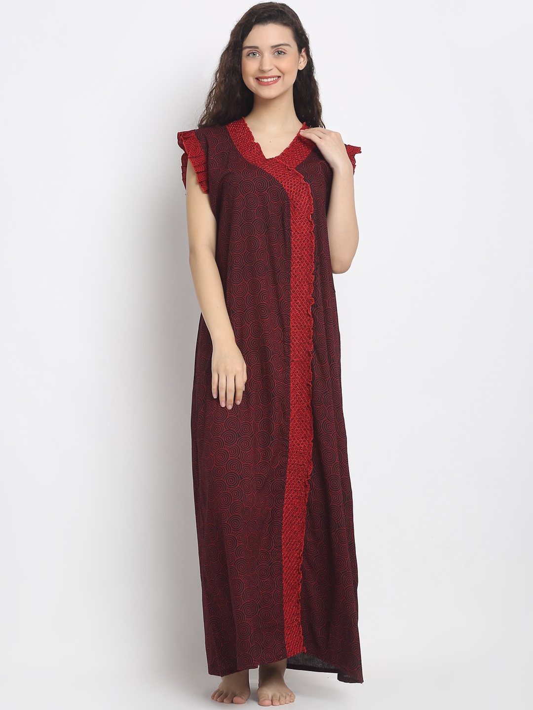

Secret Wish Women Maroon Printed Nighty