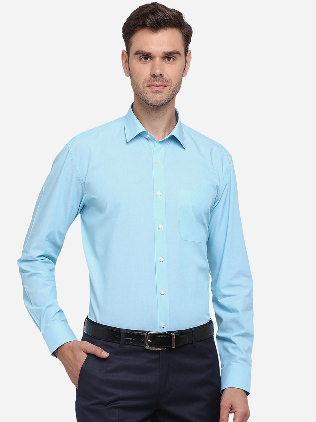 

JADE BLUE Men Turquoise Blue Regular Fit Self Design Formal Shirt