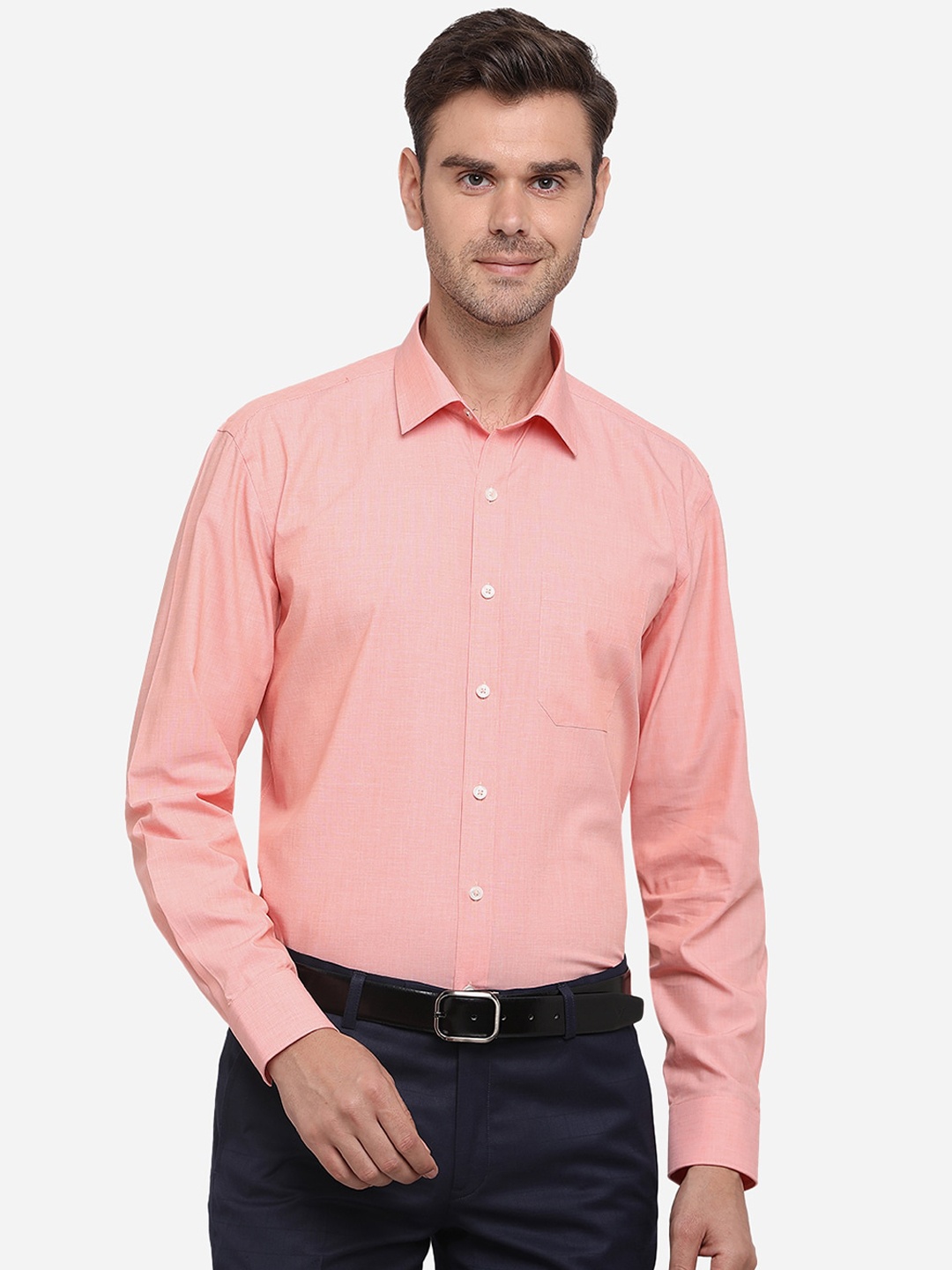 

JADE BLUE Men Peach-Coloured Regular Fit Solid Pure Cotton Formal Shirt