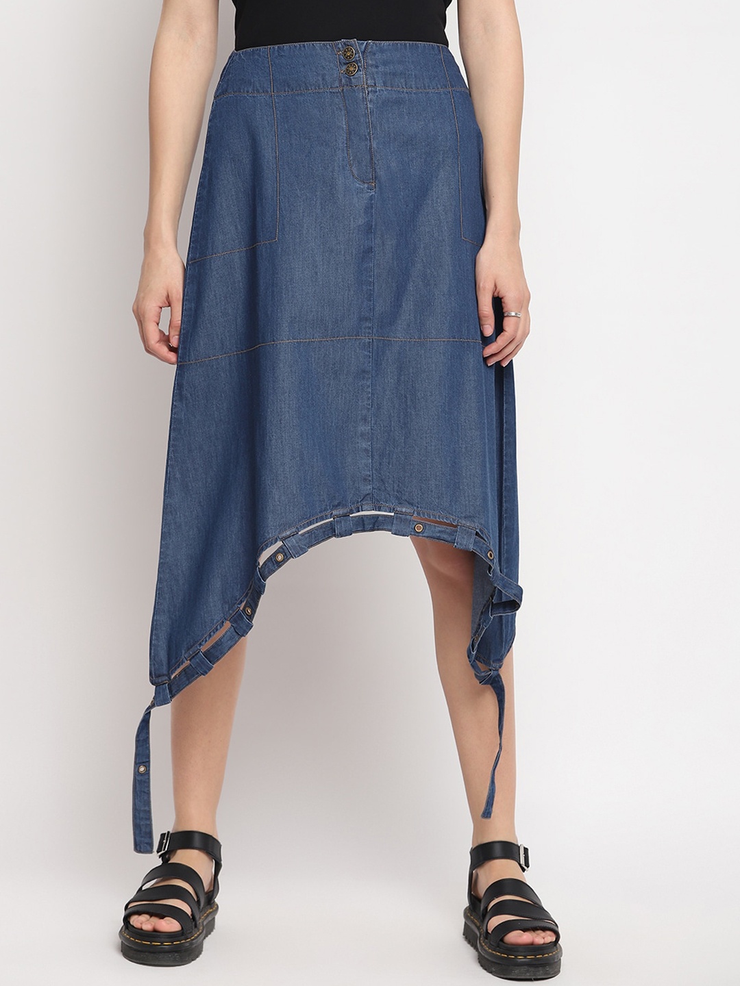 

OTORVA Women Blue Solid A-Line Midi Skirt