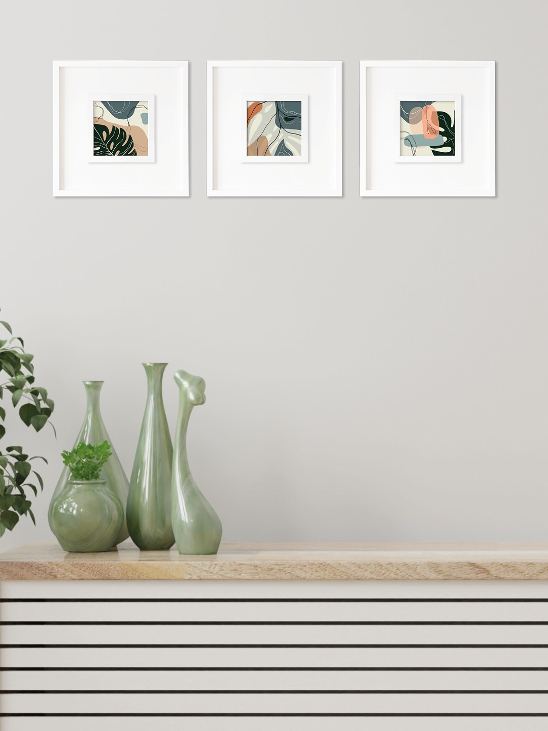 RANDOM Multicoloured Set of 3 Leaf Canvas Wall Art Painting, Multi