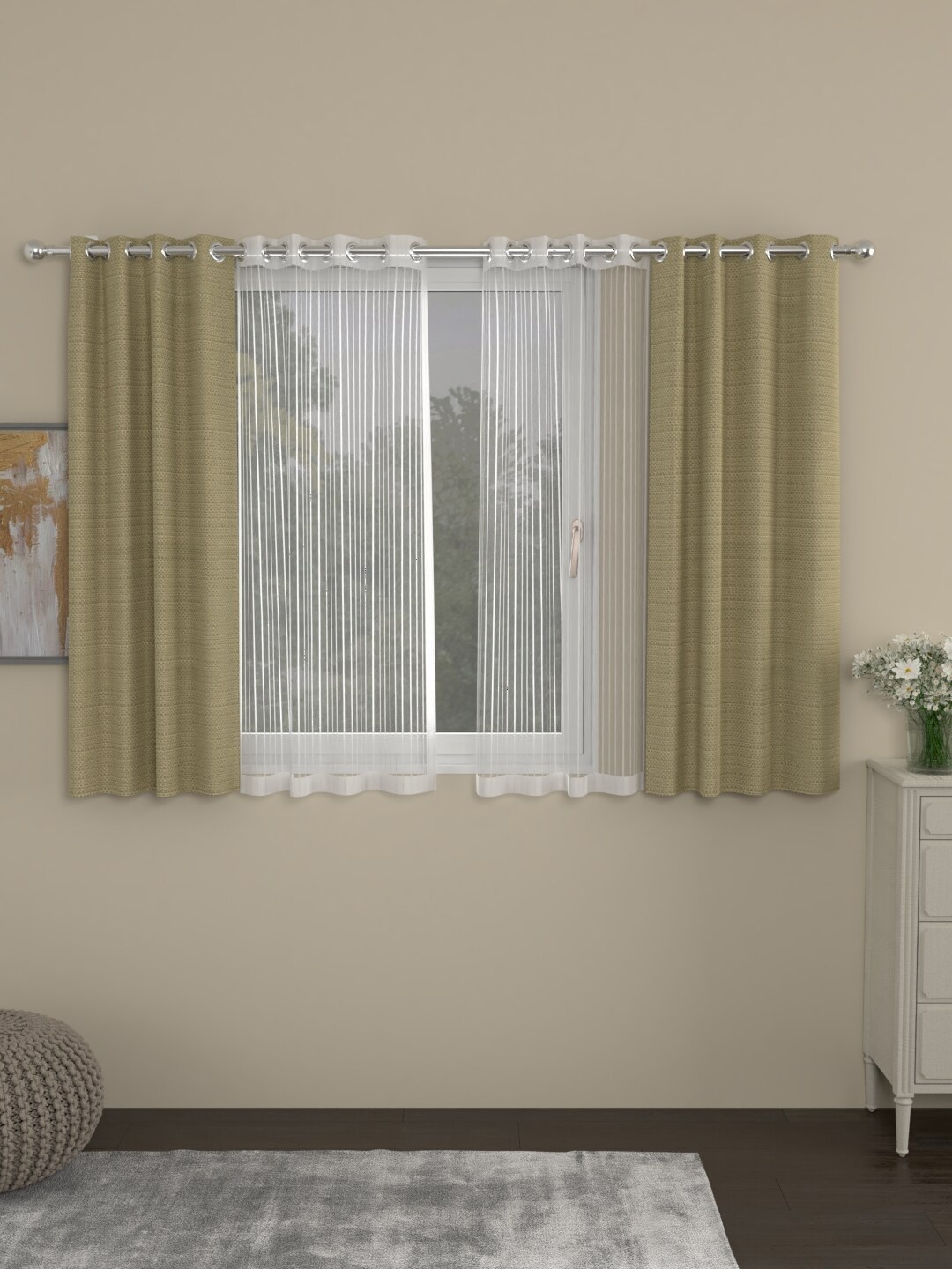 

ROSARA HOME Beige Striped Set of 4 Window Curtains