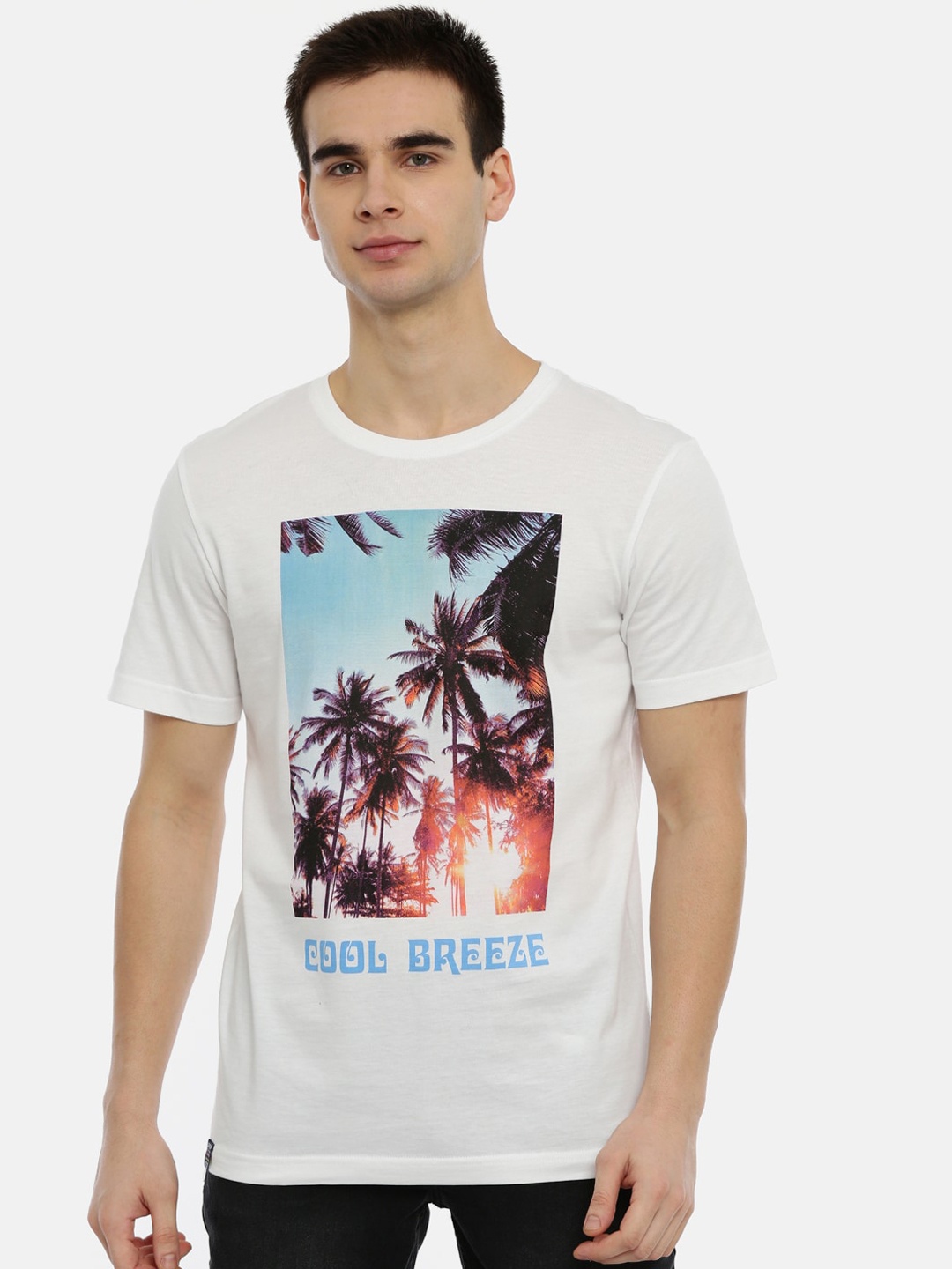 

3PIN Men White Printed Round Neck Cotton Pure Cotton T-shirt