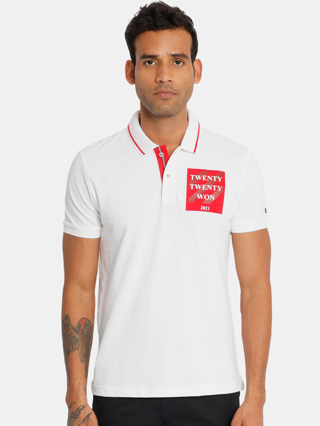 

Arrow Sport Men White Printed Polo Collar Compact Cotton Pure Cotton T-shirt