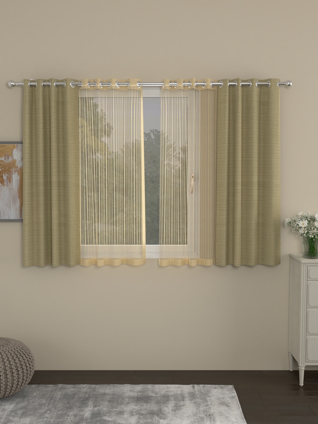 

ROSARA HOME Set Of 4 Beige & Gold-Toned Window Curtains