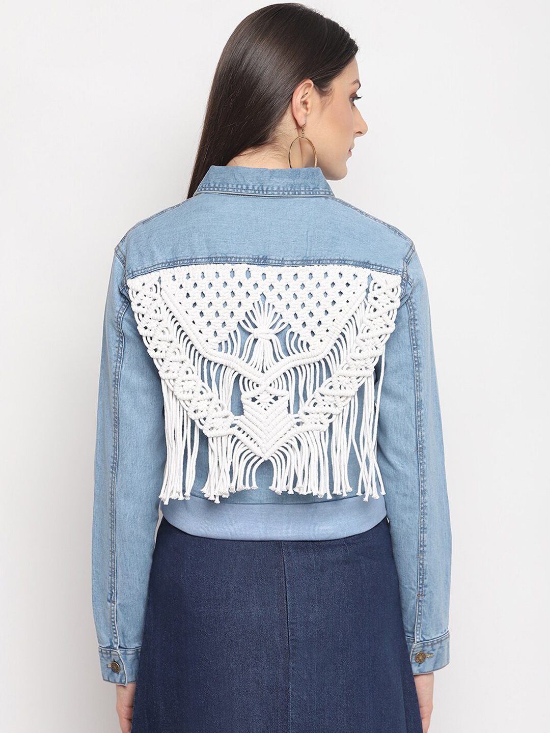 

OTORVA Women Blue Self Design Windcheater Denim Jacket