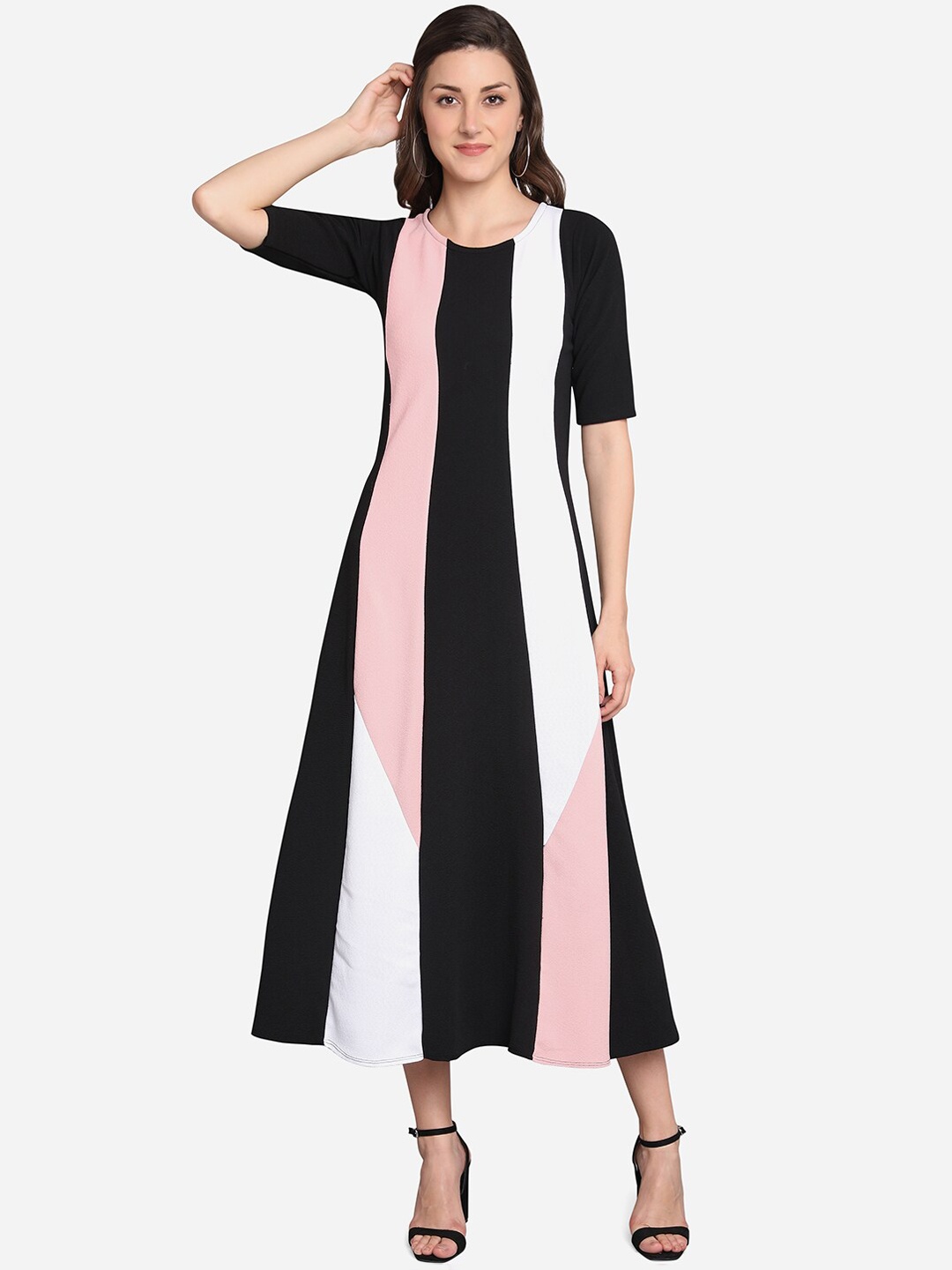 

PURVAJA Women Peach-Coloured Colourblocked A-Line Dress